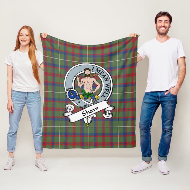 Shaw of Sauchie Grönt Modern Klan Badge Tartan Pla Fleecefilt (På plats)