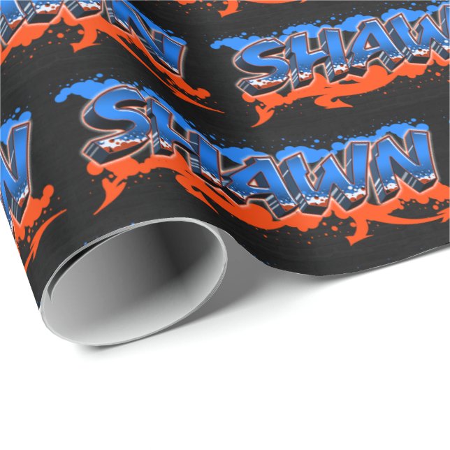 Shawn Vorname Name Graffiti blue orange Presentpapper (Rullad Hörn)
