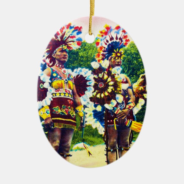Shawnee Indian Krig Dancers, Oklahoma Julgransprydnad Keramik (Framsidan)