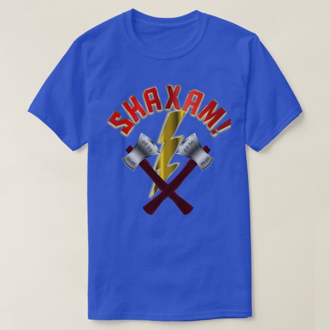SHAXAM-Dubbla Kasta Ax- och Blixtboltklas T Shirt (Design framsida)