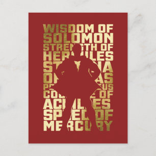 SHAZAM! Byrka gyllene typografi Vykort