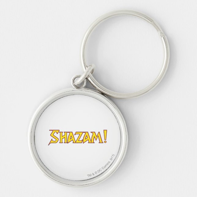 Shazam Logotyp Gult/Red Rund Silverfärgad Nyckelring (Framsidan)