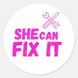 She Can Fix It | Bold DIY Empowerment Sticker Runt Klistermärke