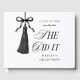 She Did It Black Bow Personalized Graduation Party Gästböcker