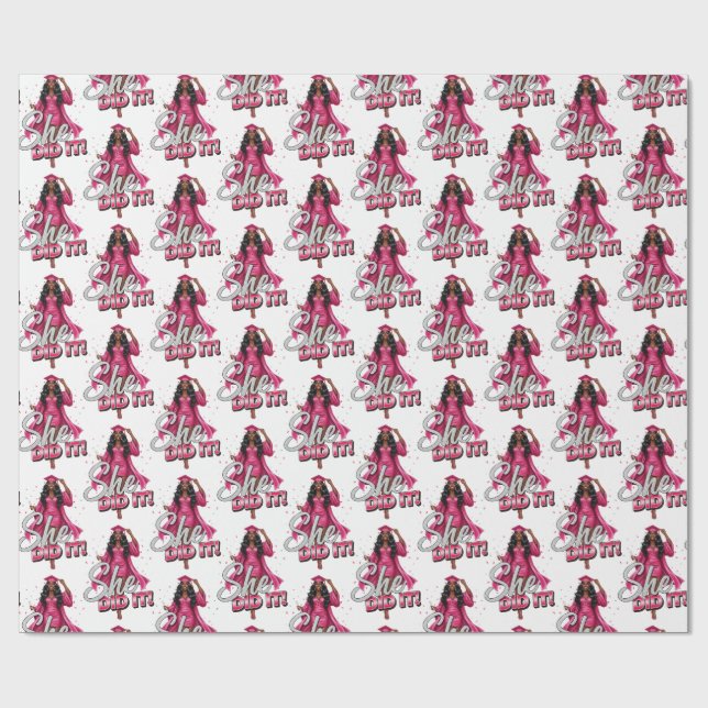 She Did It Black Girl Pink & Silver Graduation Presentpapper (Platt)
