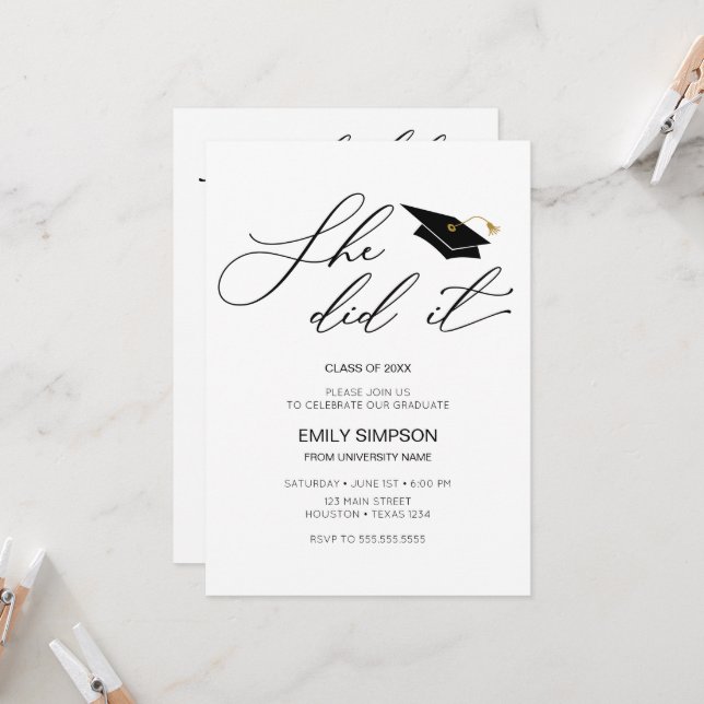 She did it modern Graduation invitation Inbjudningar (Fram/Back In Situ)