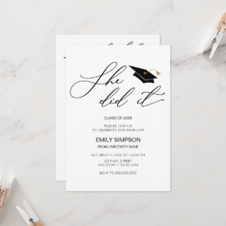 She did it modern Graduation invitation Inbjudningar