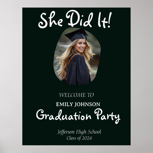 She Did It! Modern Photo Graduation Party  Poster (Framsidan)