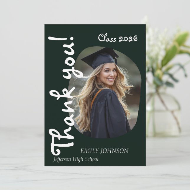 She Did It! Modern Photo Graduation Thank You Card Inbjudningar (Stående Fram)