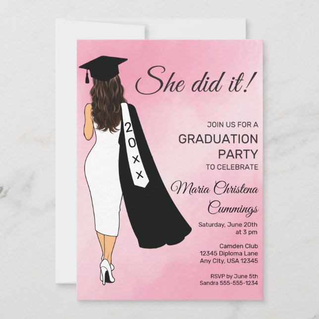 She Did It Pink Graduation Invitation Inbjudningar (Framsida)