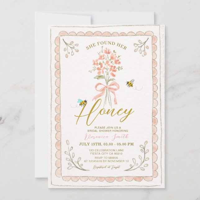 She Found Her Honey Bee Bridal Shower Inbjudningar (Framsida)