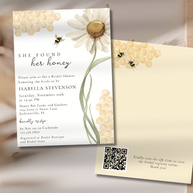 She Found Her Honey Bee Bridal Shower QR Code Inbjudningar (Skapare uppladdad)