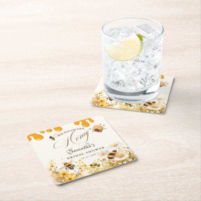 She found her honey Bee bridal shower Underlägg Papper Kvadrat (Insitu)