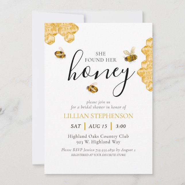 She Found Her Honey Bee Themed Bridal Shower Inbjudningar (Framsida)