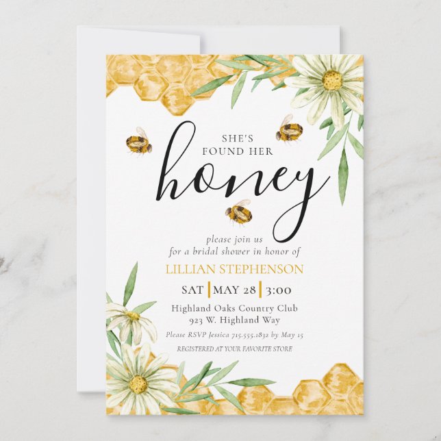 She Found Her Honey Bee Themed Daisy Bridal Shower Inbjudningar (Framsida)
