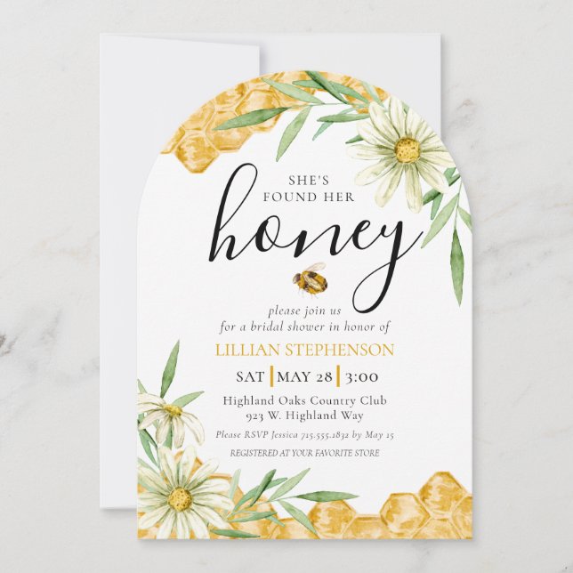 She Found Her Honey Bee Themed Daisy Bridal Shower Inbjudningar (Framsida)