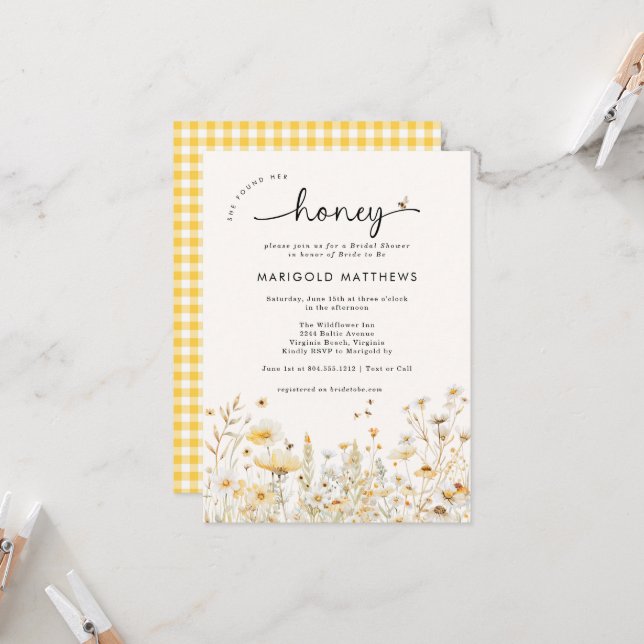 She Found Her Honey Bridal Shower Invitation Inbjudningar (Fram/Back In Situ)