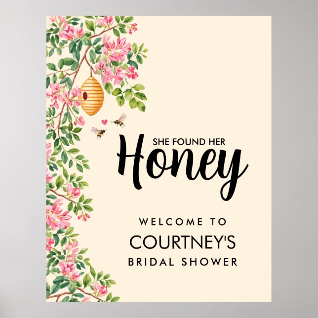 She Found Her Honey Bridal Shower Welcome Sign Poster (Framsidan)