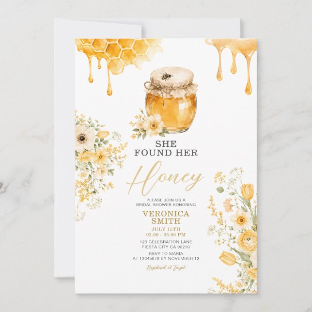 She Found Her Honey Bröllopsfestinladning Inbjudningar (Framsida)