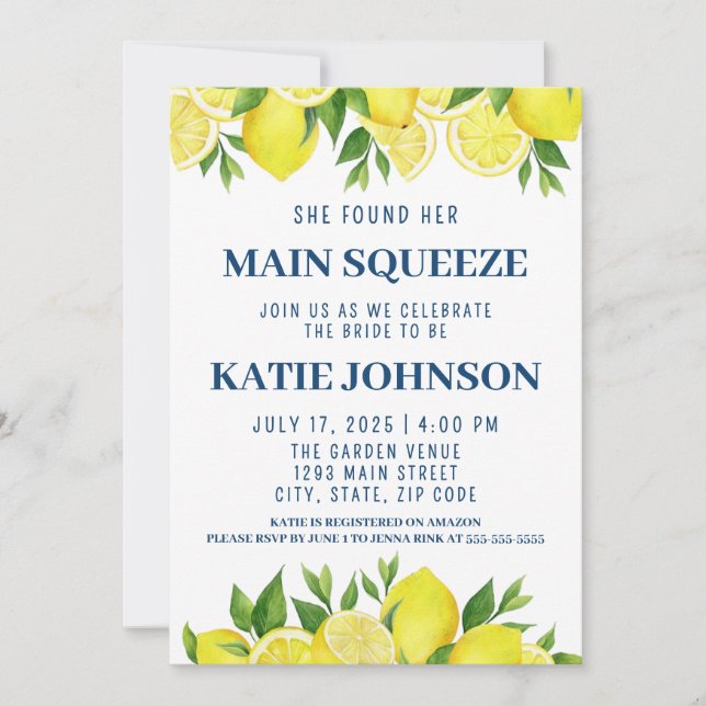 She Found Her Main Squeeze Bridal Shower Invite Inbjudningar (Framsida)