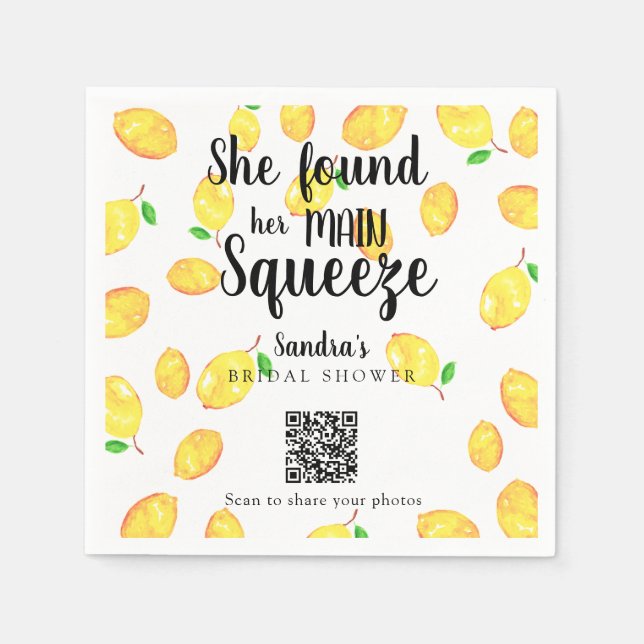 She Found Her Main Squeeze Lemon Bridal Shower QR  Pappersservett (Framsidan)