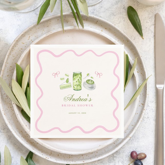 She Found Her Perfect Matcha Bow Bridal Shower Pappersservett (Skapare uppladdad)