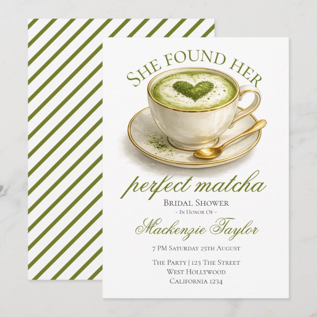 She Found Her Perfect Matcha Bridal Shower  Inbjudningar (Fram/baksida)