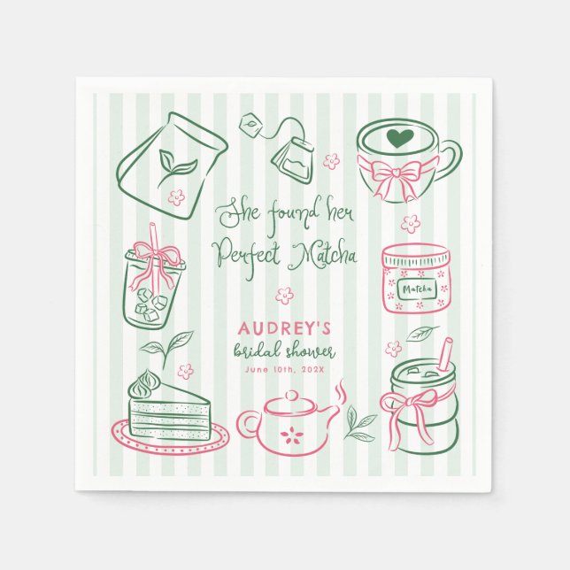 She Found Her Perfect Matcha Green Bridal Shower N Pappersservett (Framsidan)