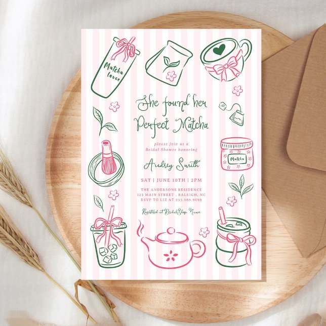 She Found Her Perfect Matcha Pink Bridal Shower Inbjudningar (Skapare uppladdad)