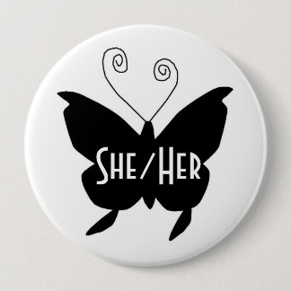 SHE/HER Diva Butterfly Round White-knapp Knapp