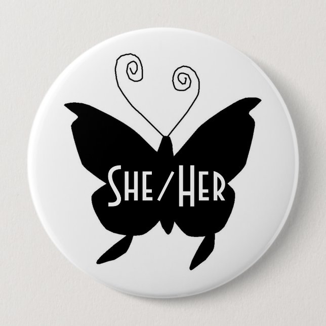 SHE/HER Diva Butterfly Round White-knapp Knapp (Framsida)