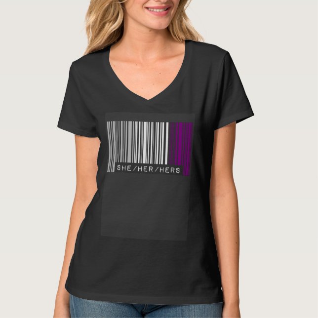She Her Hers Pronouns Asexual Pride Flag Barcode A T Shirt (Framsida)