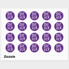 SHE/HER Pronounars Lila Handlettering Set of Runt Klistermärke