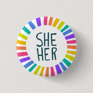 SHE/HER Pronounouns Rainbow Handlettered Pride Knapp