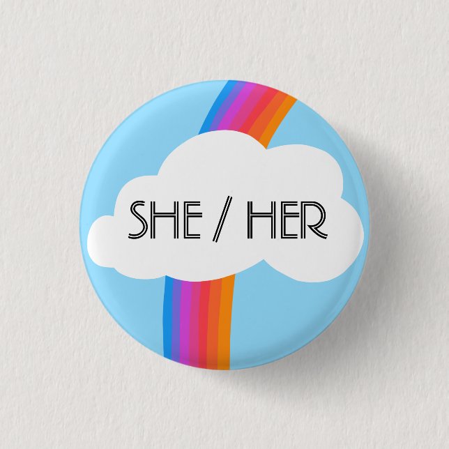SHE/HER Pronouns Colorful Rainbow Cloud Knapp (Framsida)