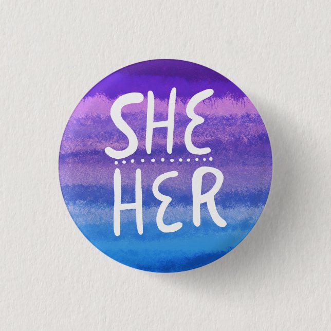 SHE/HER-pronouns färglös handstil vattenfärg Knapp (Framsida)