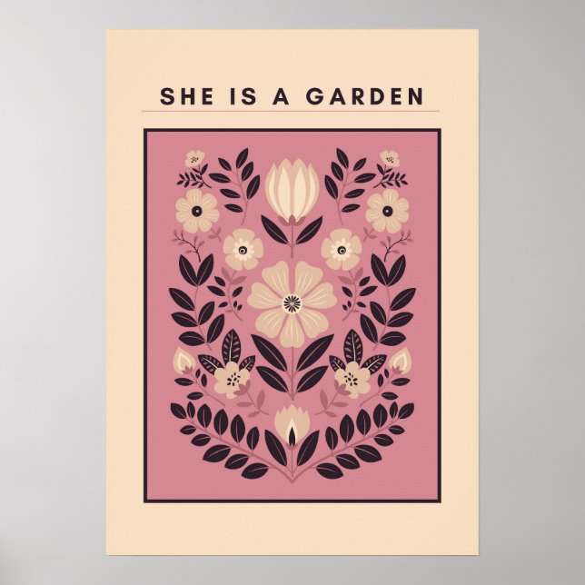 She Is a Garden – Botanical Wall Art (Blush) Poster (Framsidan)