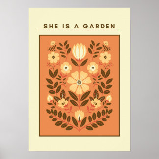 She Is a Garden – Botanical Wall Art (Terracotta) Poster