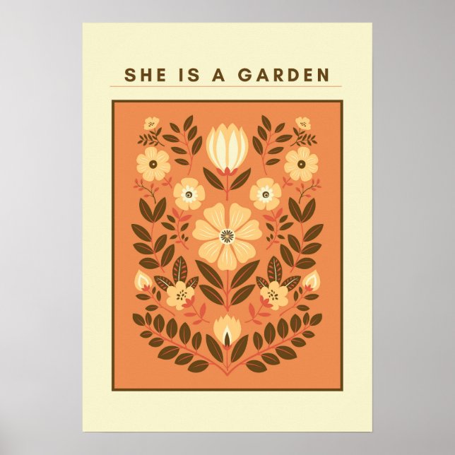She Is a Garden – Botanical Wall Art (Terracotta) Poster (Framsidan)