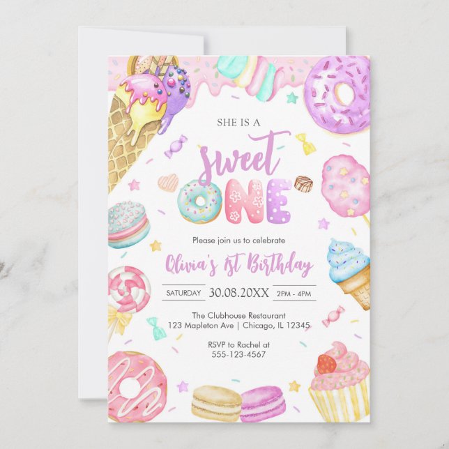 She is a Sweet One Birthday Party Invitation Inbjudningar (Framsida)