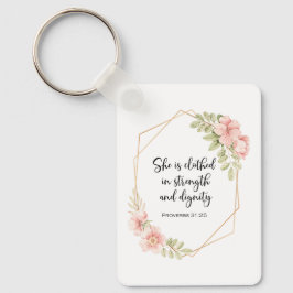 She Is Clothed in Strength and Dignity Floral Nyckelring