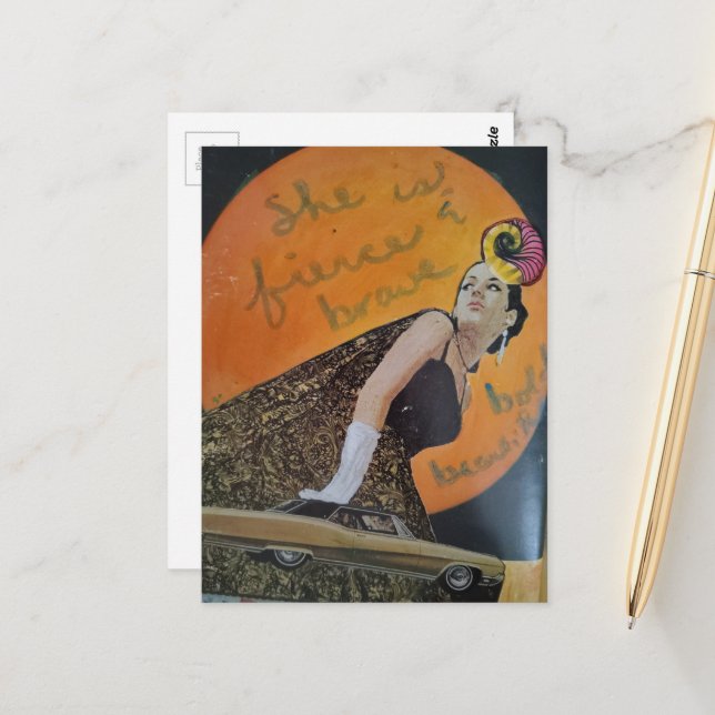 She is fierce and brave bold collage vykort (Fram/Back In Situ)