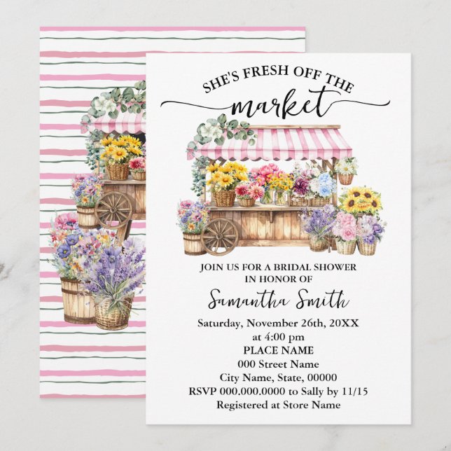 She is Fresh Off the Market Floral Bridal Shower Inbjudningar (Fram/baksida)