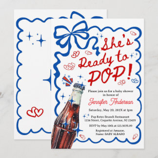 She is Ready to POP Blue Coquette Invitation Inbjudningar