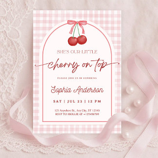 She is the Cherry on Top Gingham Baby Shower Inbjudningar
