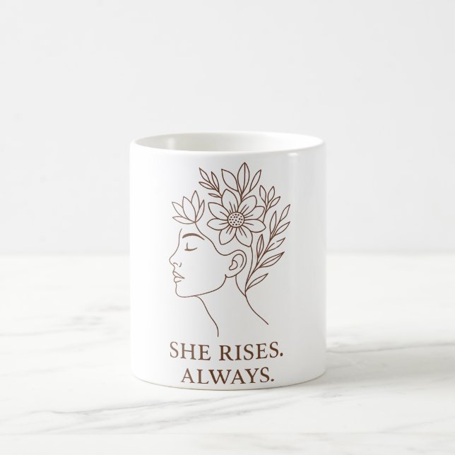 She Rises. Always — Minimalist Empowerment Design Kaffemugg (Center)