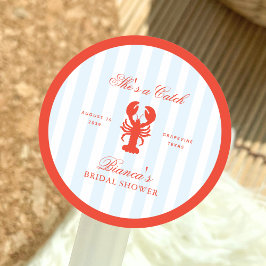 She’s a Catch Lobster Red and Blue Bridal Shower Runt Klistermärke