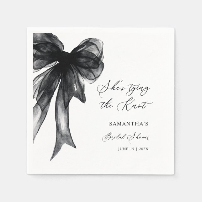 She’s Tying The Knot Black Bow Bridal Shower Pappersservett (Framsidan)