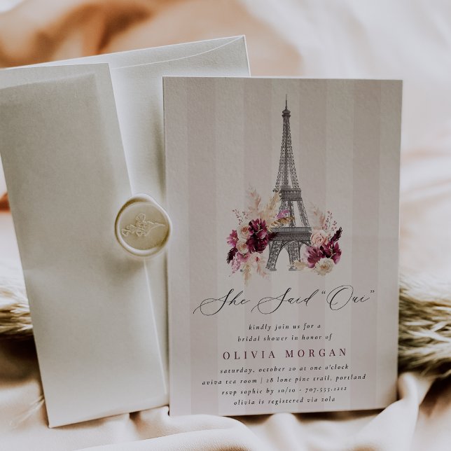 She Said Oui Blush Floral Paris Bridal Shower Inbjudningar (Skapare uppladdad)