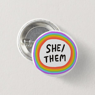 SHE/THEM-knappen för regnbågscirkel Knapp